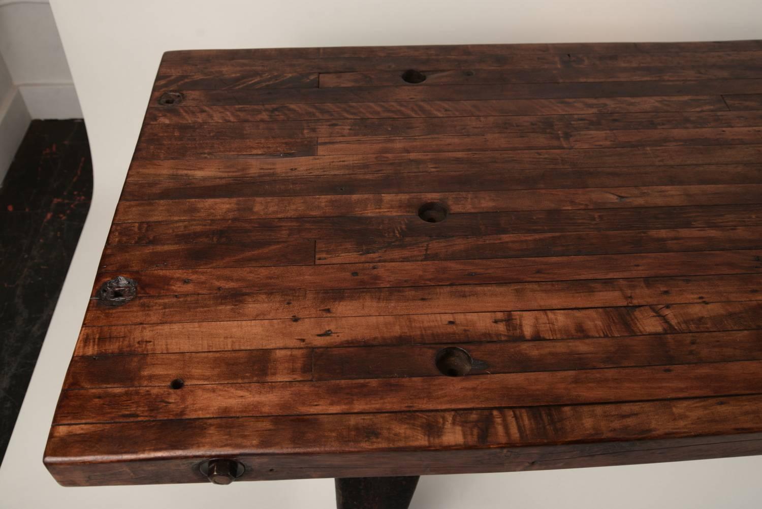 Stained Thick Top Industrial Table