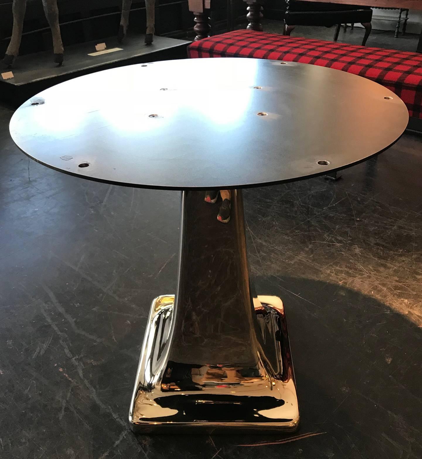 Blackened Solid Cast Bronze Pedestal Table Base For Sale
