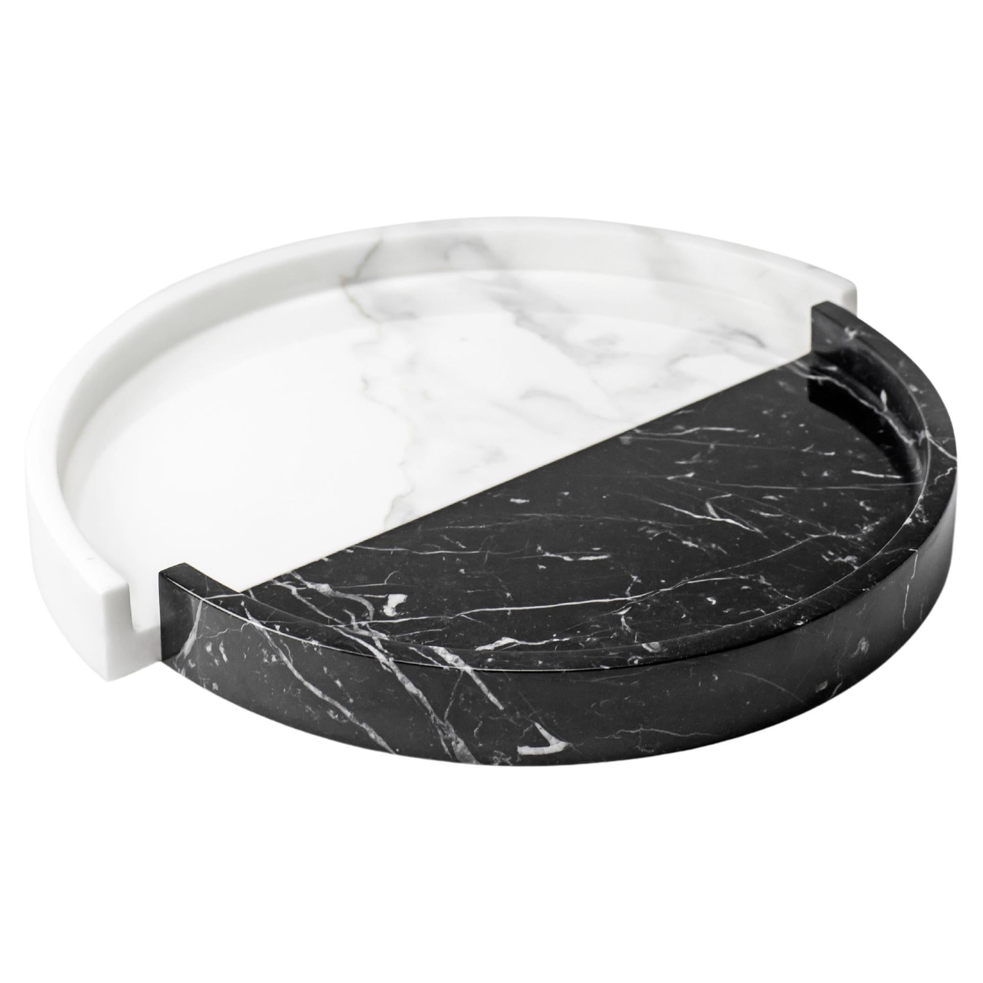 Plateau en marbre italien noir et blanc, design moderne minimaliste de Sandro Lopez