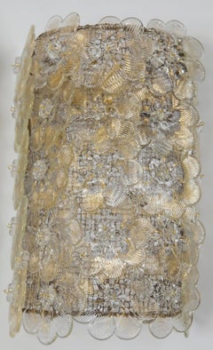 Coppia di lampade da parete floreali soffiate di Murano d'epoca, certificate UL