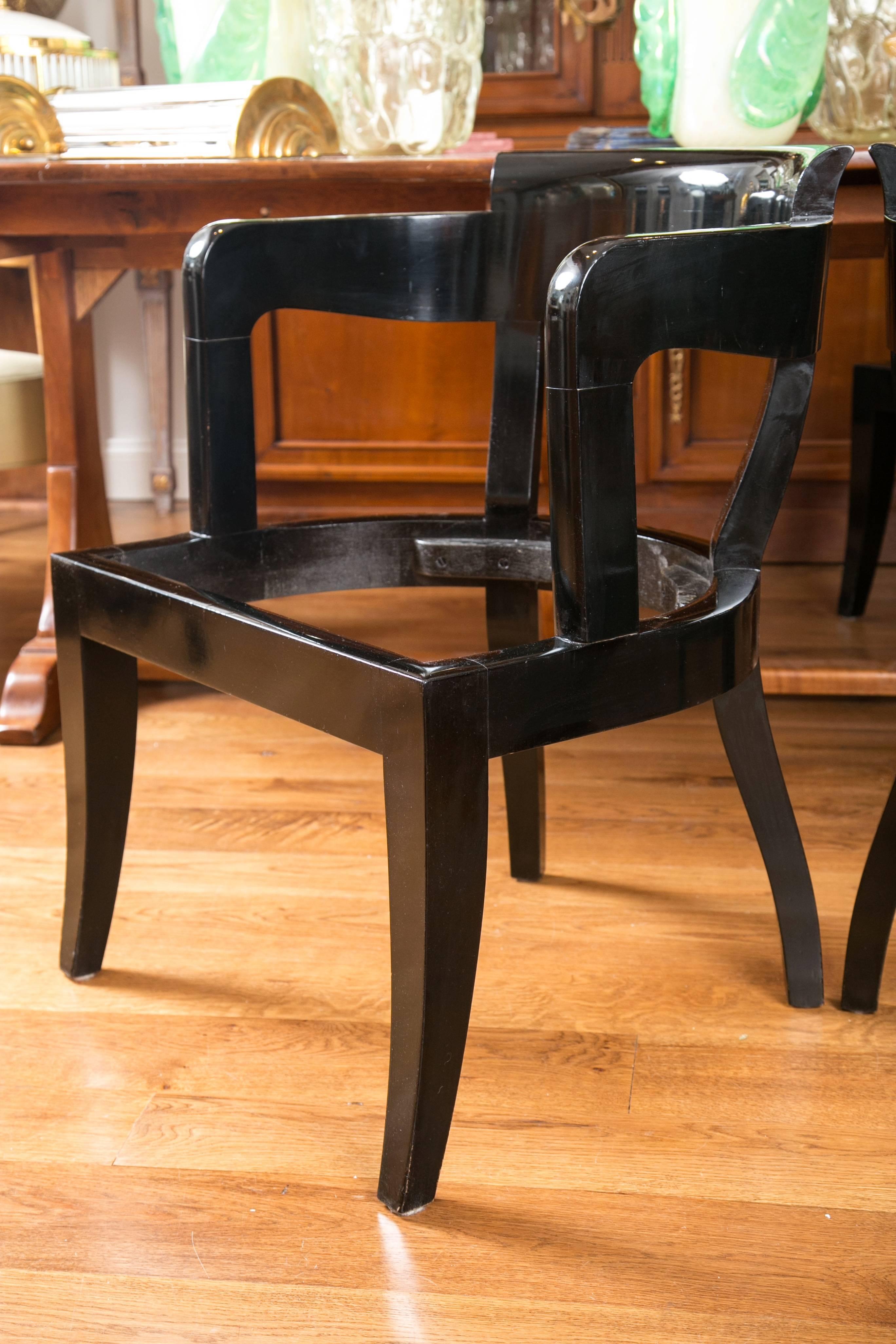 Mid-Century Modern Set of Ten Modernist Black Lacquered Dining Chairs