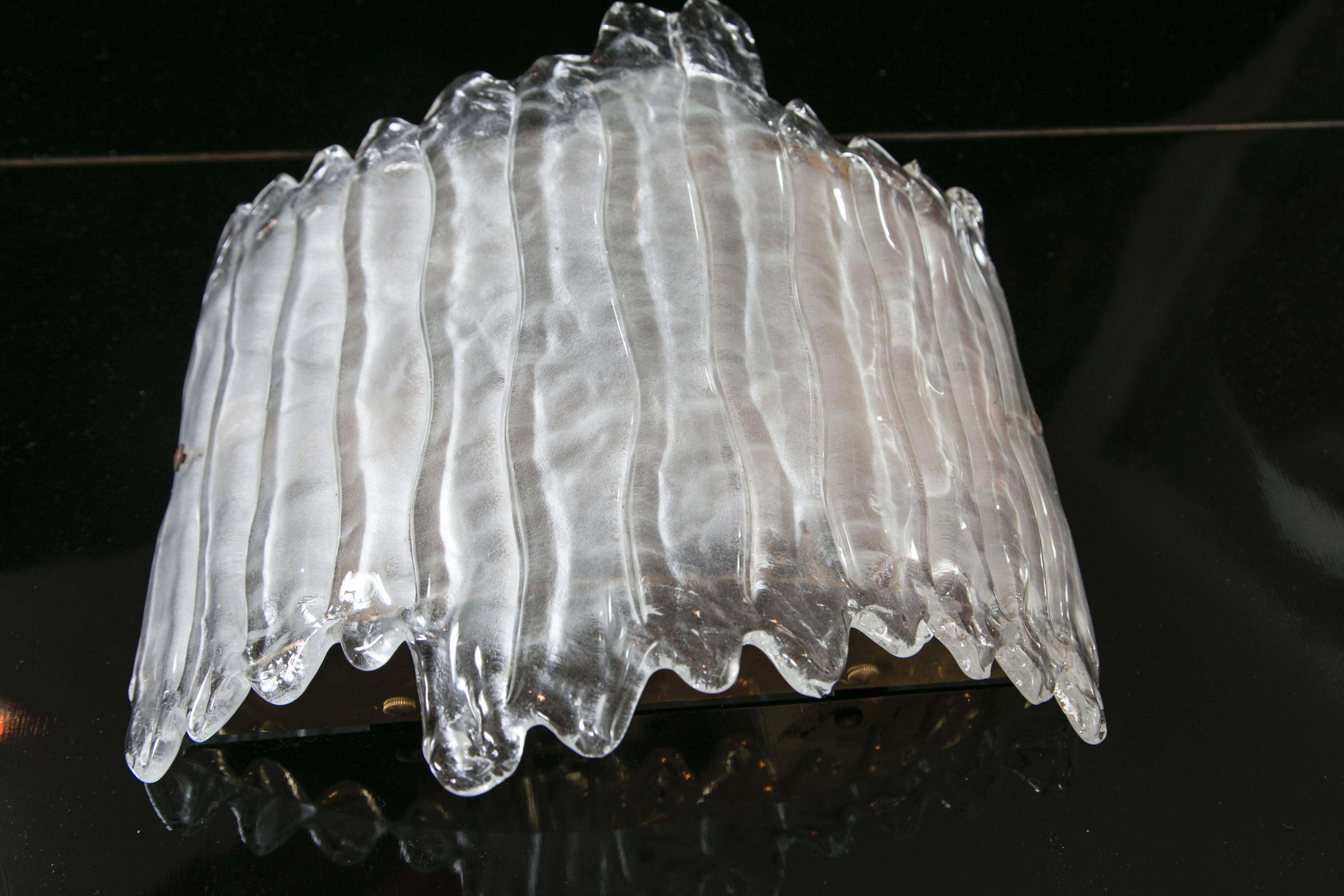 Italian Pair of Murano Curved Icicle Wall Lights For Sale