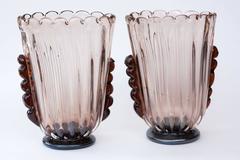Pair of Vintage Murano Oval Vases in Plum by Barovier
