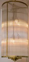 Pair of Large and Sleek Italian Glass and Brass Lanterns