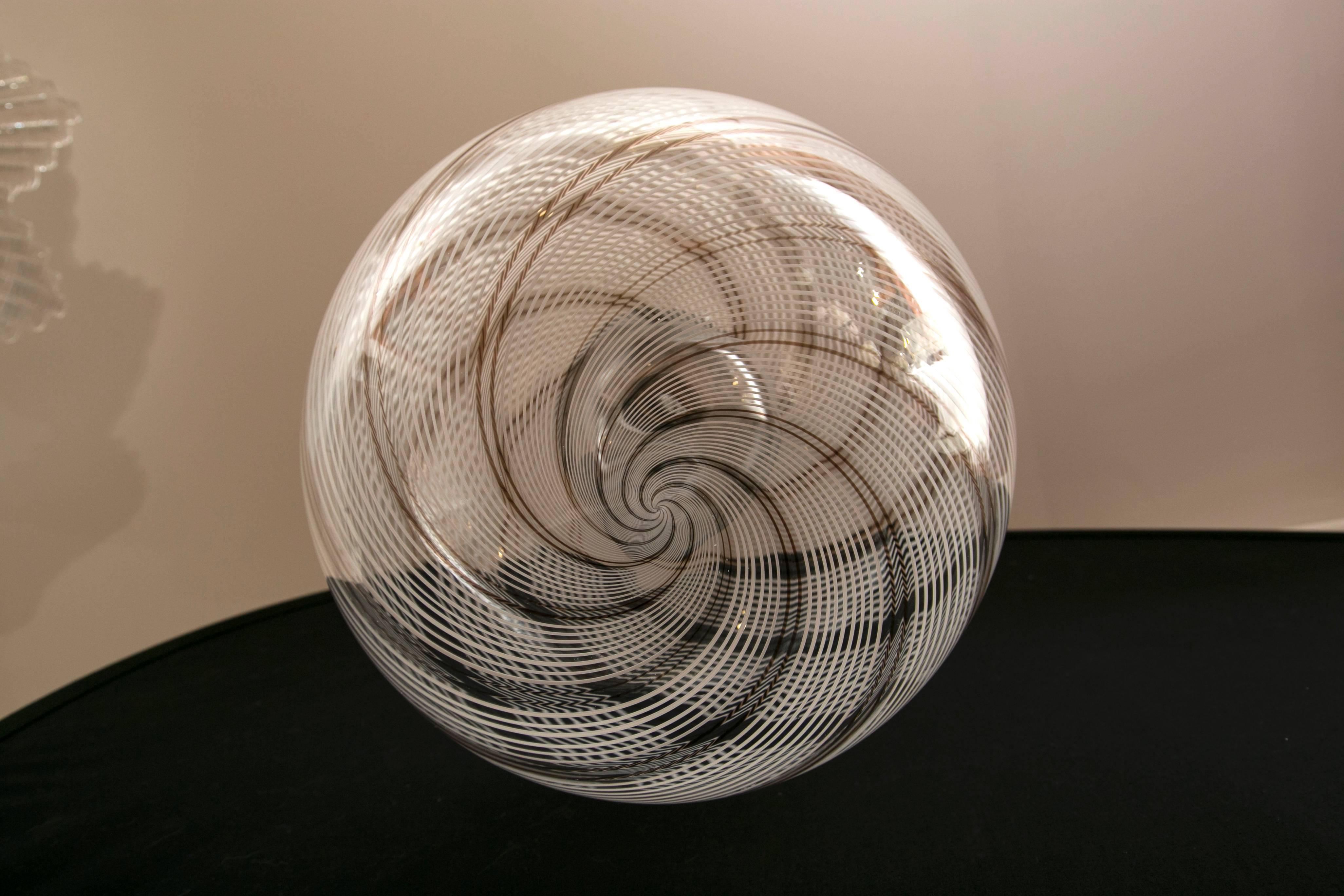 Murano Blown Swirl Globe Ceiling Fixture  In Excellent Condition In Westport, CT