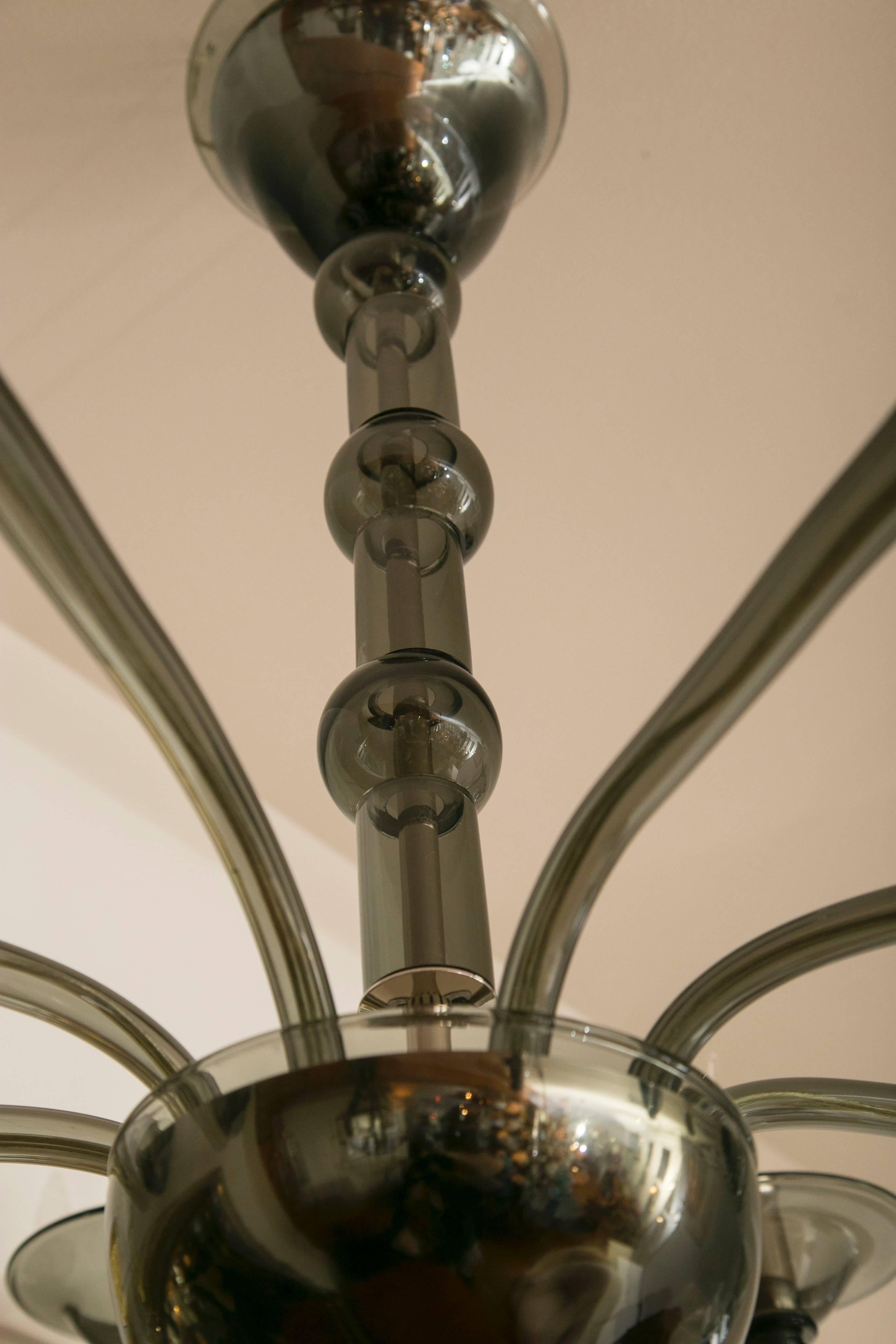 Minimalistic Custom Venetian Uplight Chandelier In Grey In Excellent Condition In Westport, CT