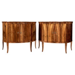 Pair Of 19th Century Italian Biedermeier Demilune Cabinets/Consoles In Walnut