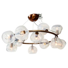 Italian Modernist Iridescent Clear Blown Glass Chandelier