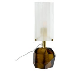 Pair Of Murano Gem Bronze Table Lamps With Frosted Glass Shades