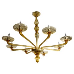 Grande lampadario italiano in vetro citrino in stile Art Déco veneziano, anni ’40 (certificato UL)