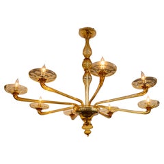 Grande lampadario italiano in vetro citrino in stile Art Déco veneziano, anni ’40 (certificato UL)