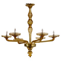 Smaller Italian Deco Venetian Citrine Glass Chandelier, 1940s (UL Certified)