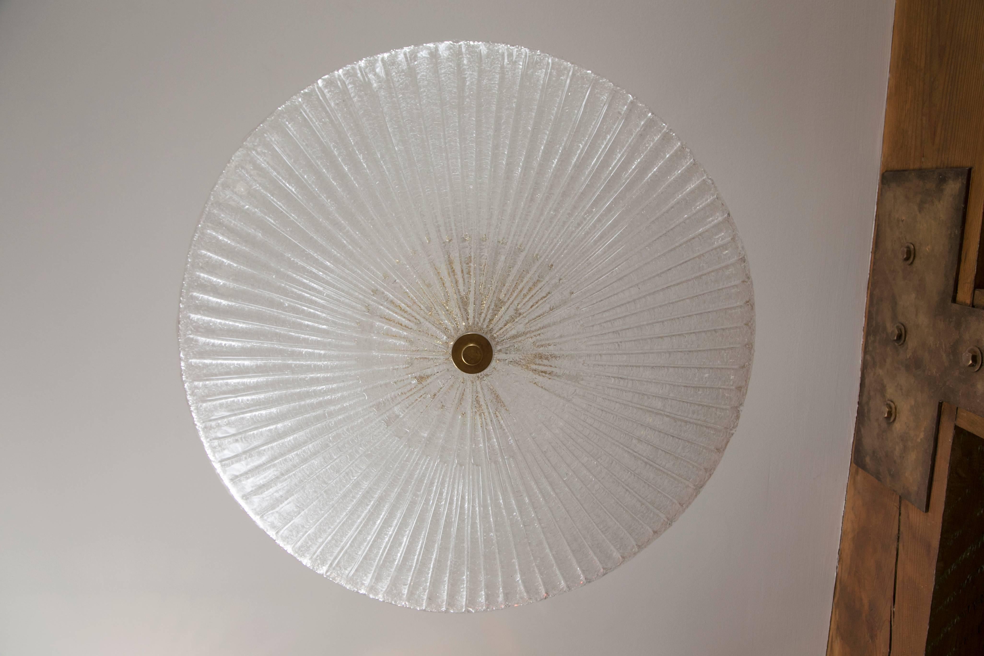 Italian Large Artisan Murano Clear Blown Ceiling Fixture, Contemporary, UL Certified