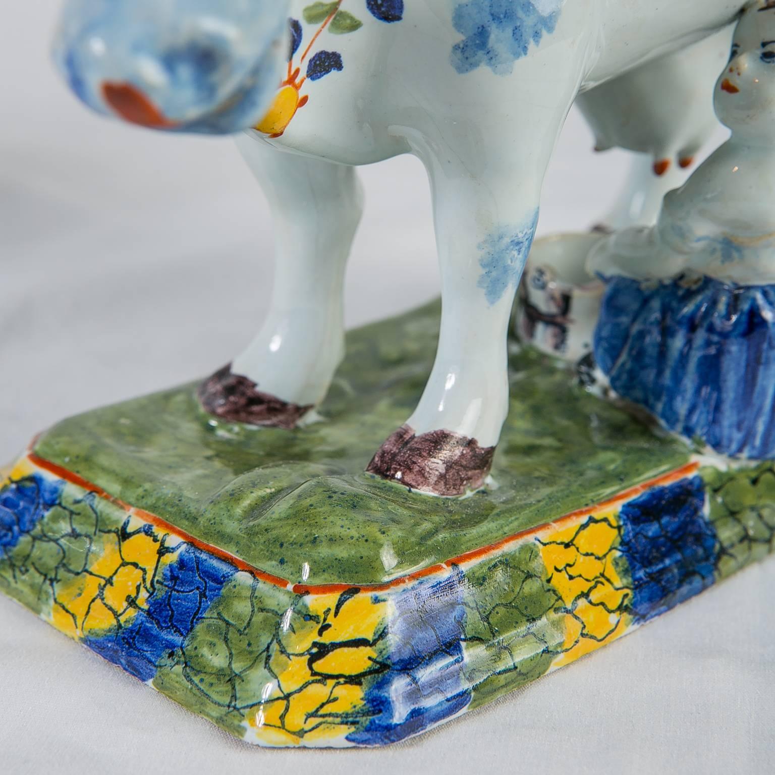 Pair of Dutch Delft Cows Painted in Bright Polychrome Colors 2