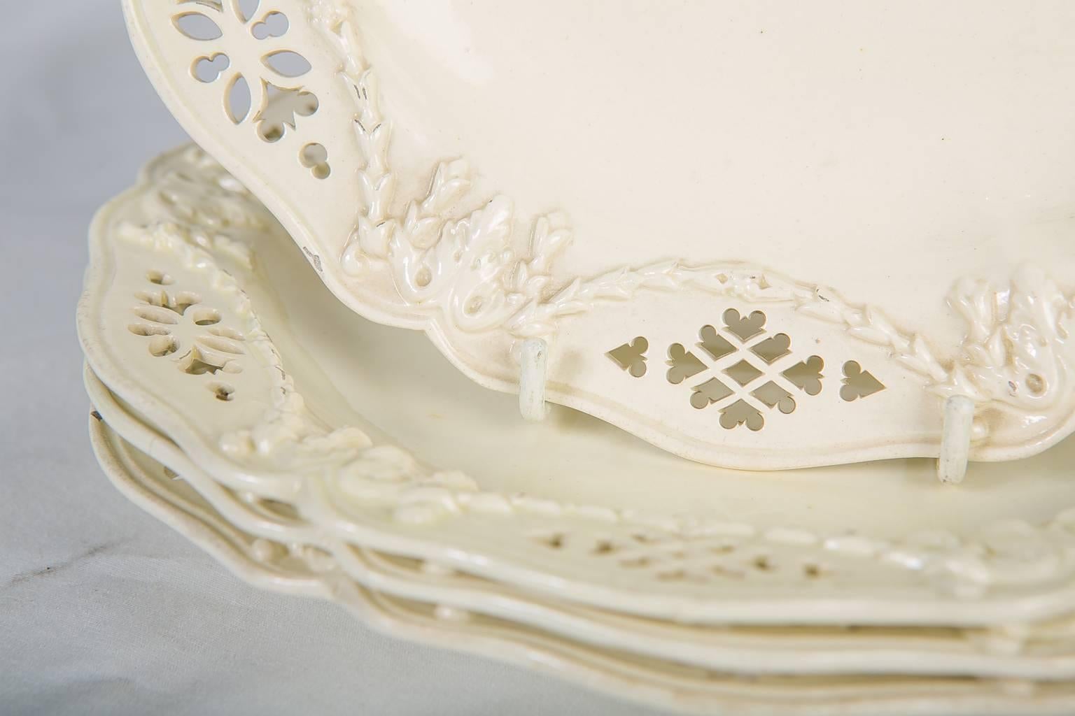Great Britain (UK) Pierced Creamware Dishes 18th Century, a Set of Six