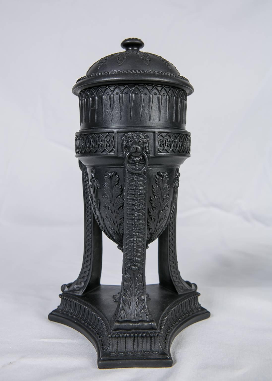 Neoclassical Pair of Wedgwood Black Basalt Urns