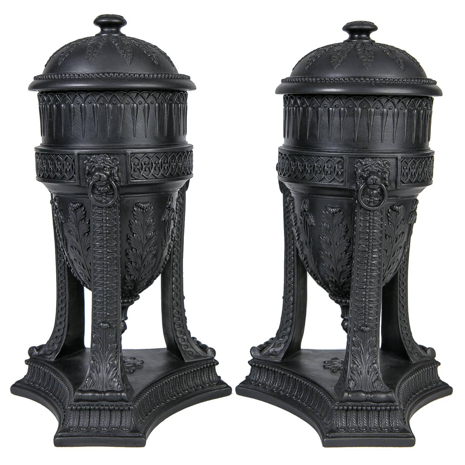 Pair of Wedgwood Black Basalt Urns