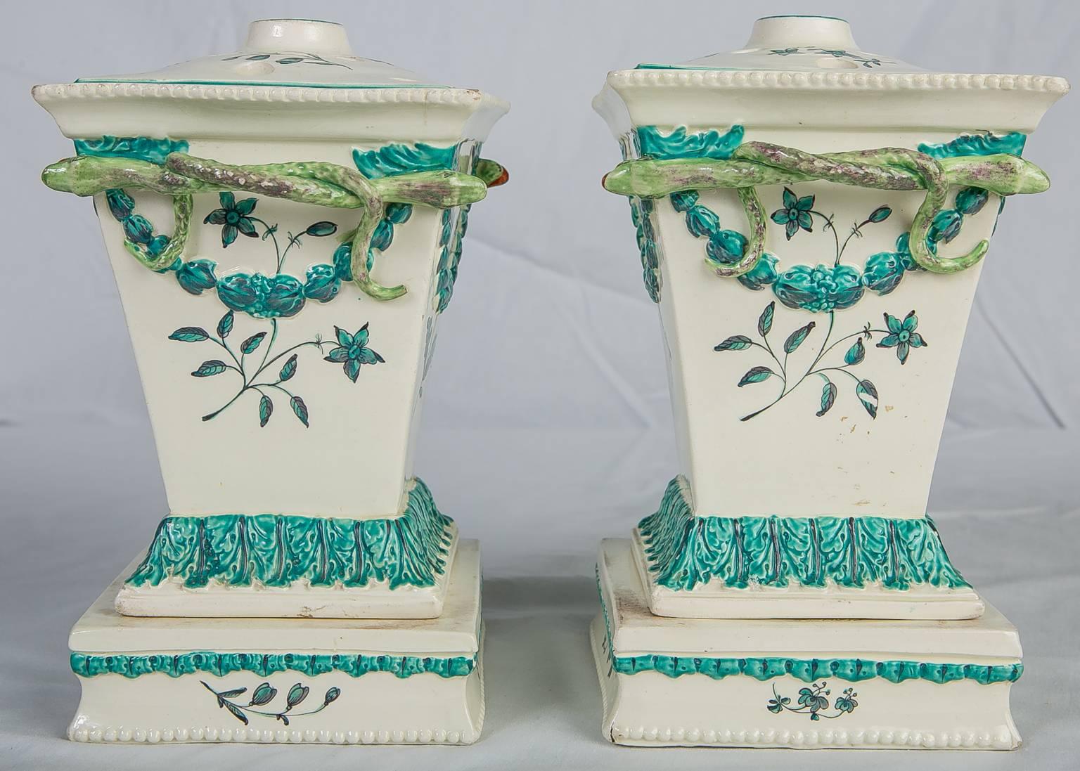 Creamware Pair of English Flower Holders, 18th Century circa 1780 For Sale 2