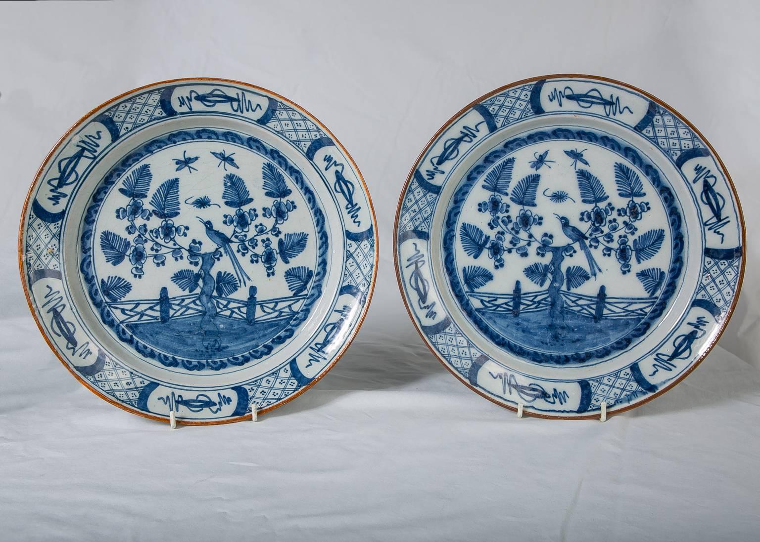 18th Century and Earlier Pair Delft Blue and White Chargers