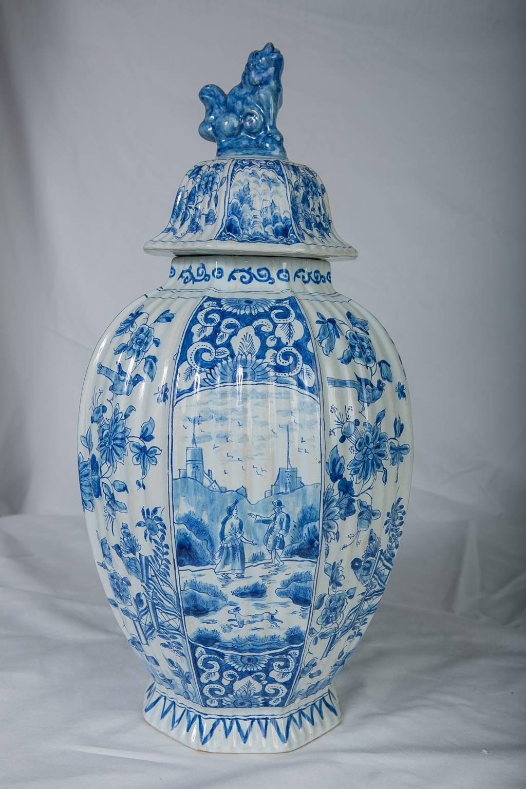 Dutch  Pair of Blue and White Delft Jars