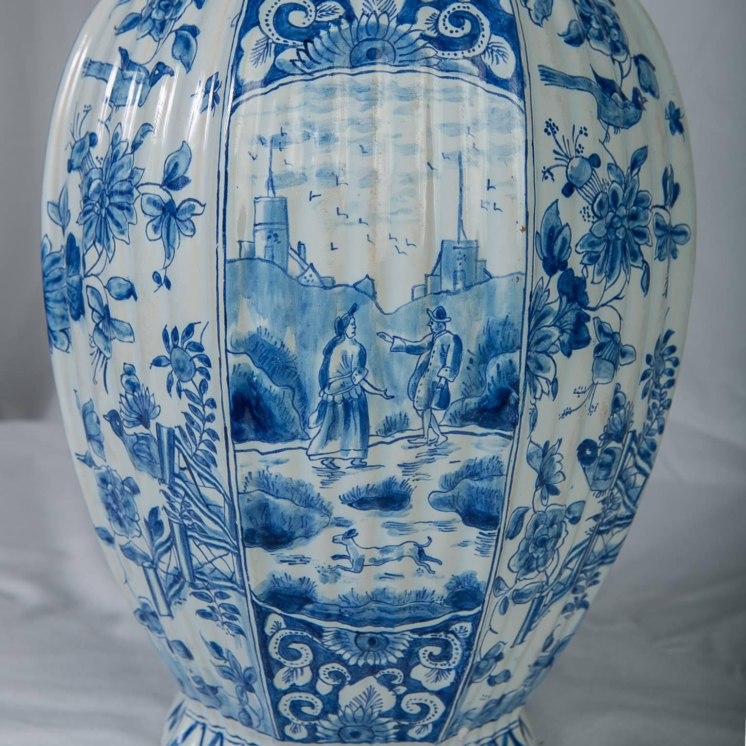 19th Century  Pair of Blue and White Delft Jars