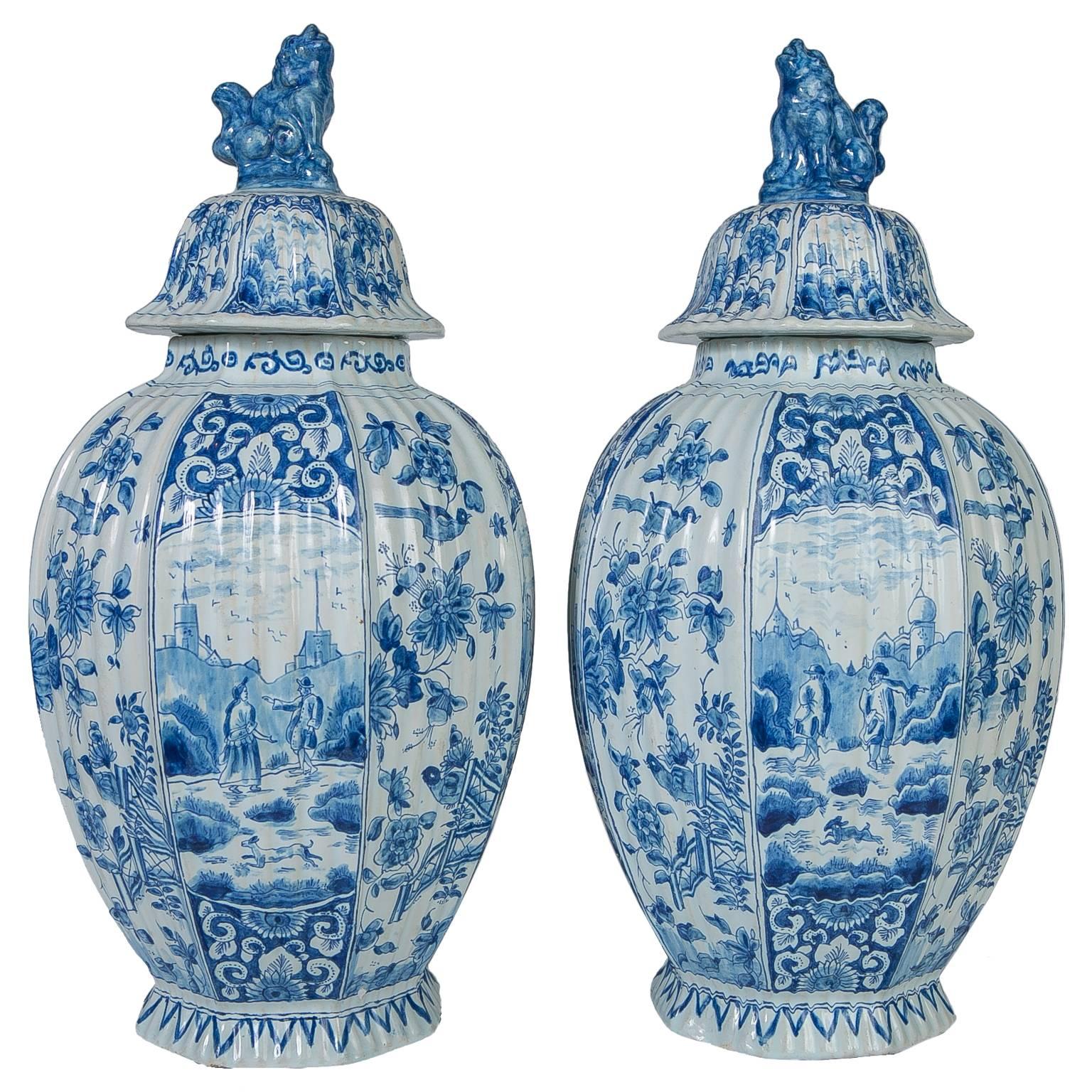  Pair of Blue and White Delft Jars