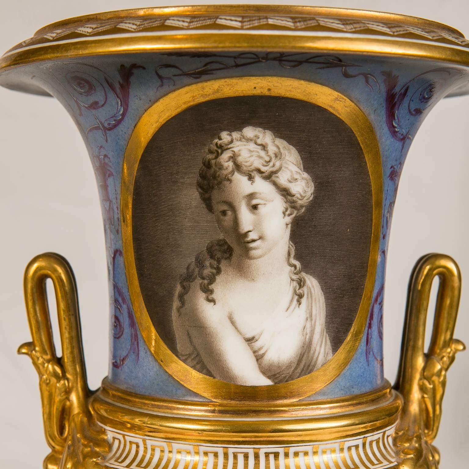 19th Century Pair of Neoclassical Portrait Vases Made in France circa 1820