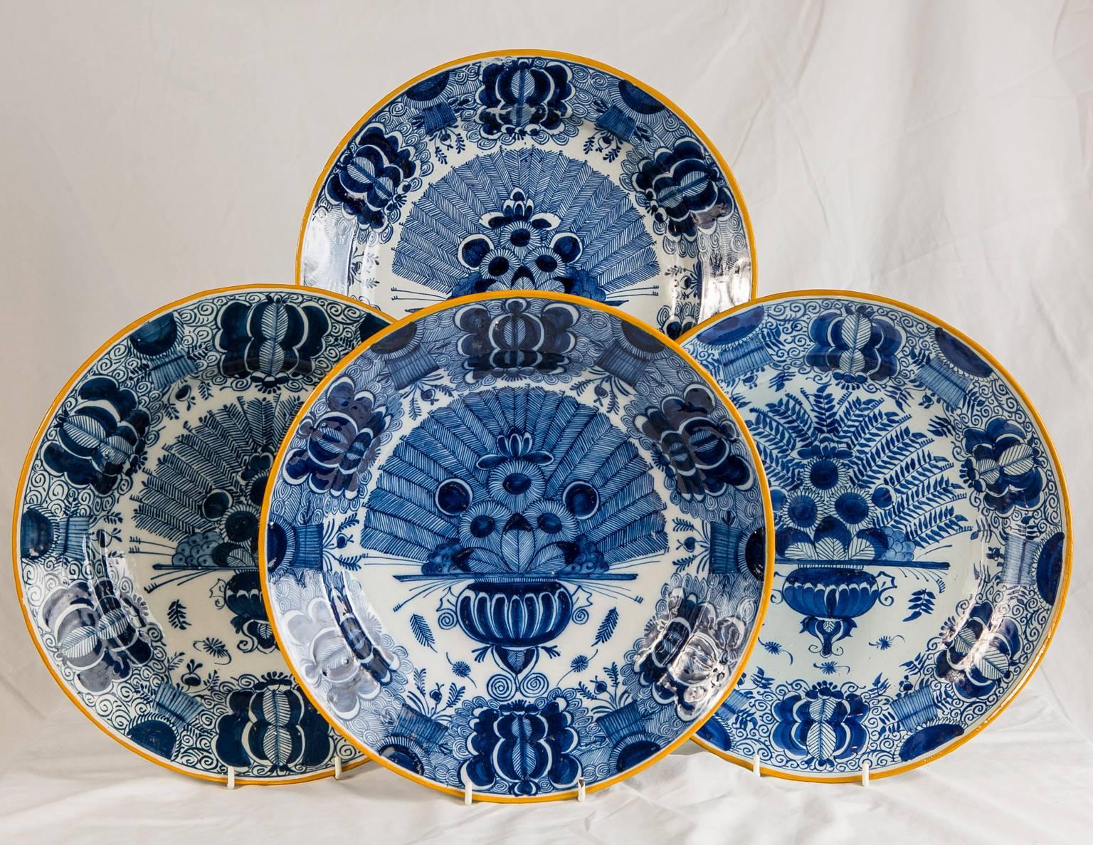 Delft Blue and White Chargers a Group of a Dozen Made in the Last Quarter 18th C In Excellent Condition In Katonah, NY