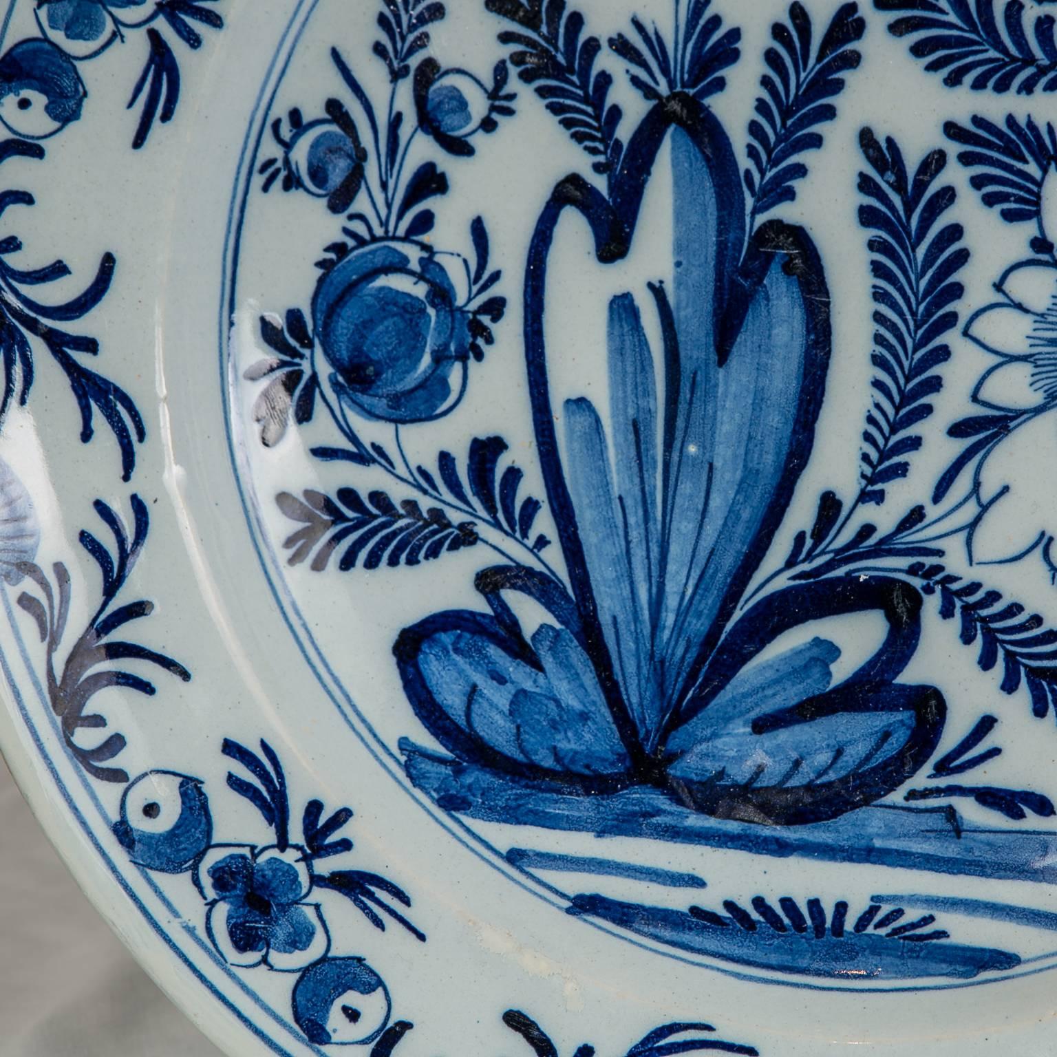 Chinoiserie Pair of Blue and White Delft Chargers Made in Netherlands circa 1800