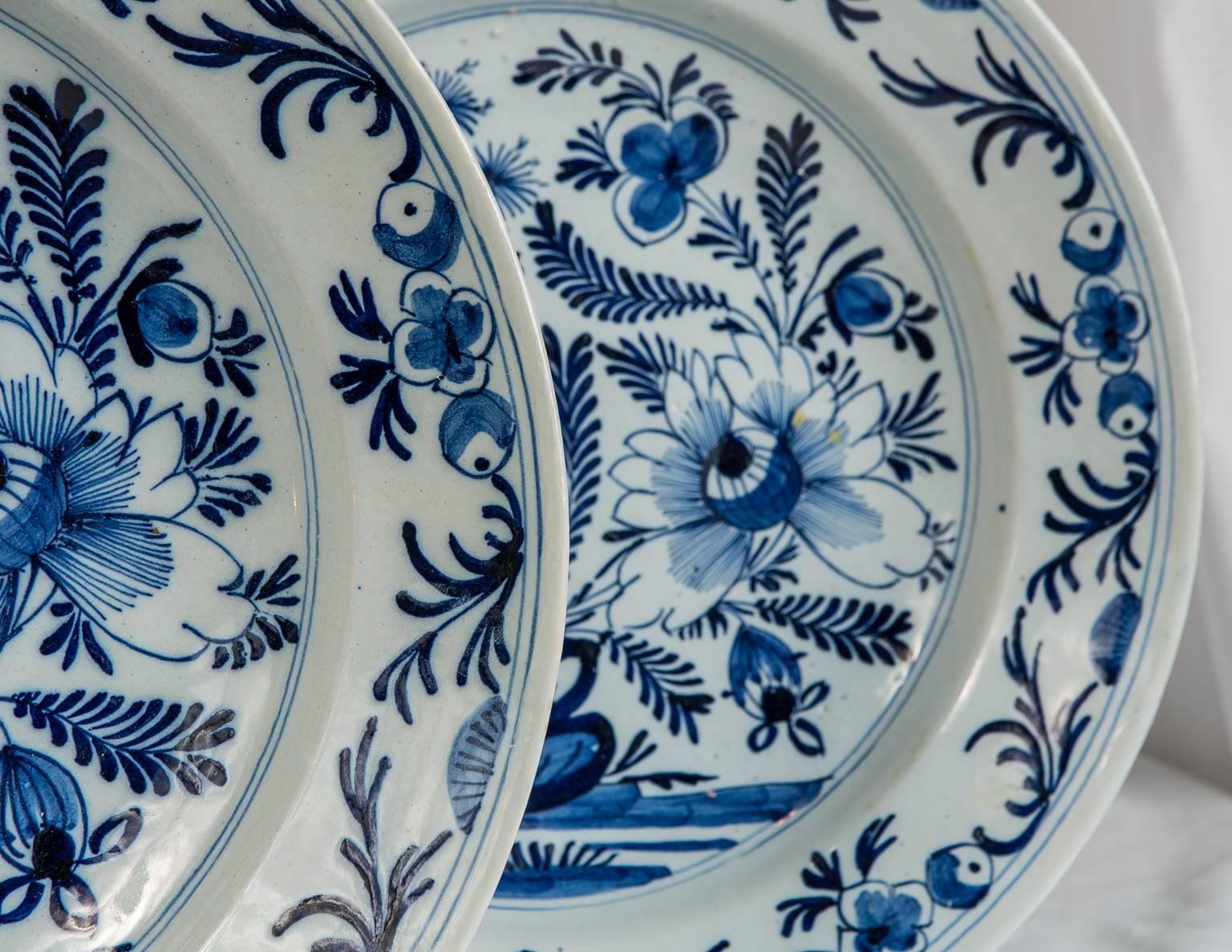 Dutch Pair of Blue and White Delft Chargers Made in Netherlands circa 1800