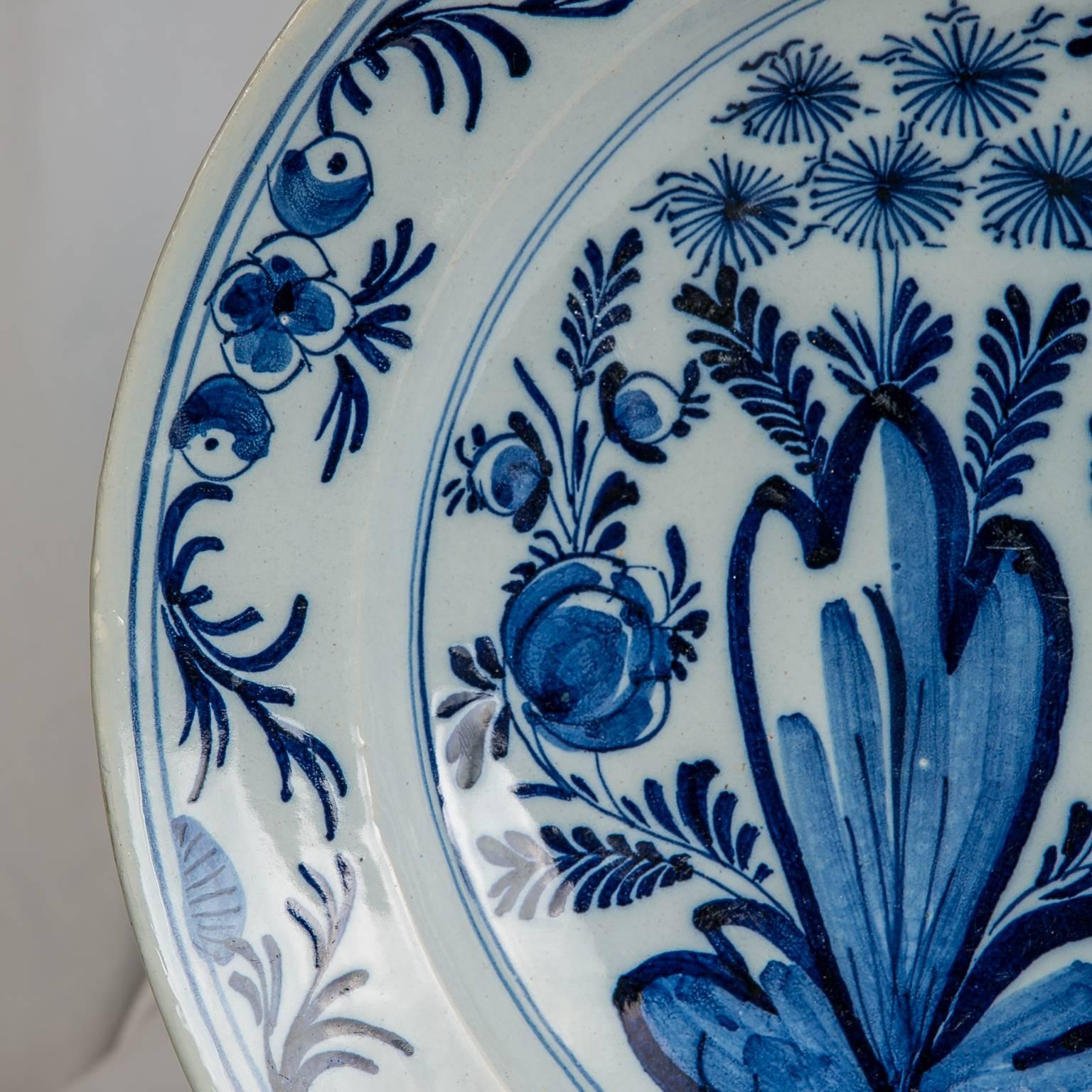 Early 19th Century Pair of Blue and White Delft Chargers Made in Netherlands circa 1800