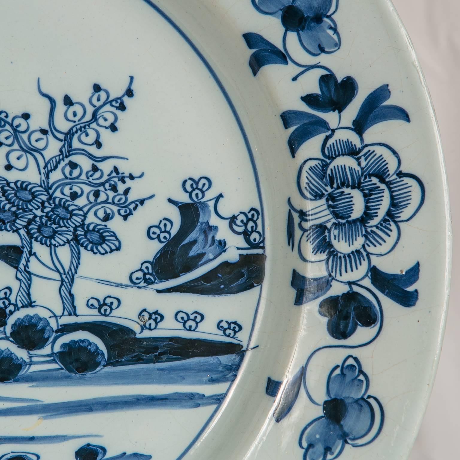 Pair Delft Blue and White Chargers Made circa 1770 (Chinoiserie)
