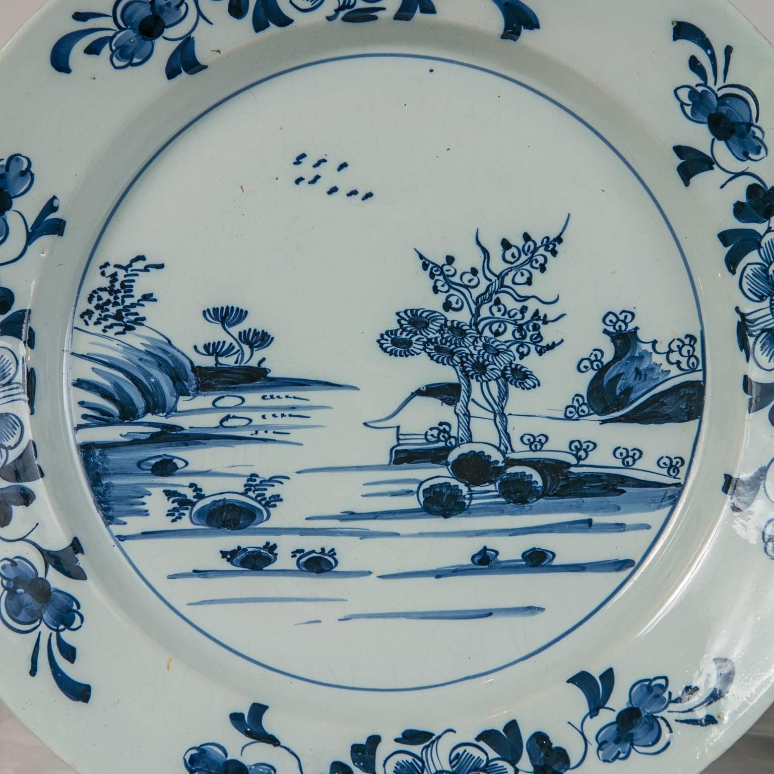 English Pair Delft Blue and White Chargers Made circa 1770