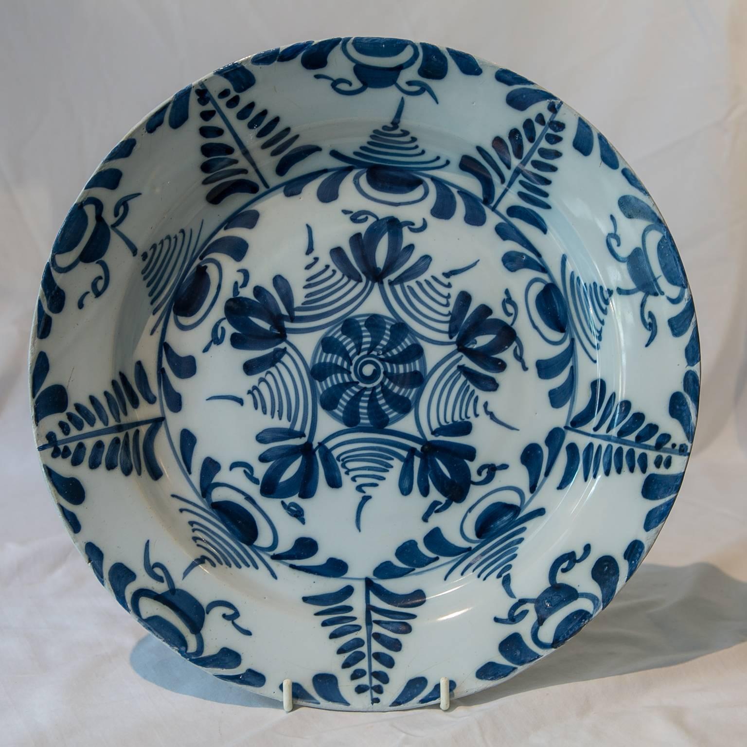 English Antique Delft Blue and White Charger Made circa 1760