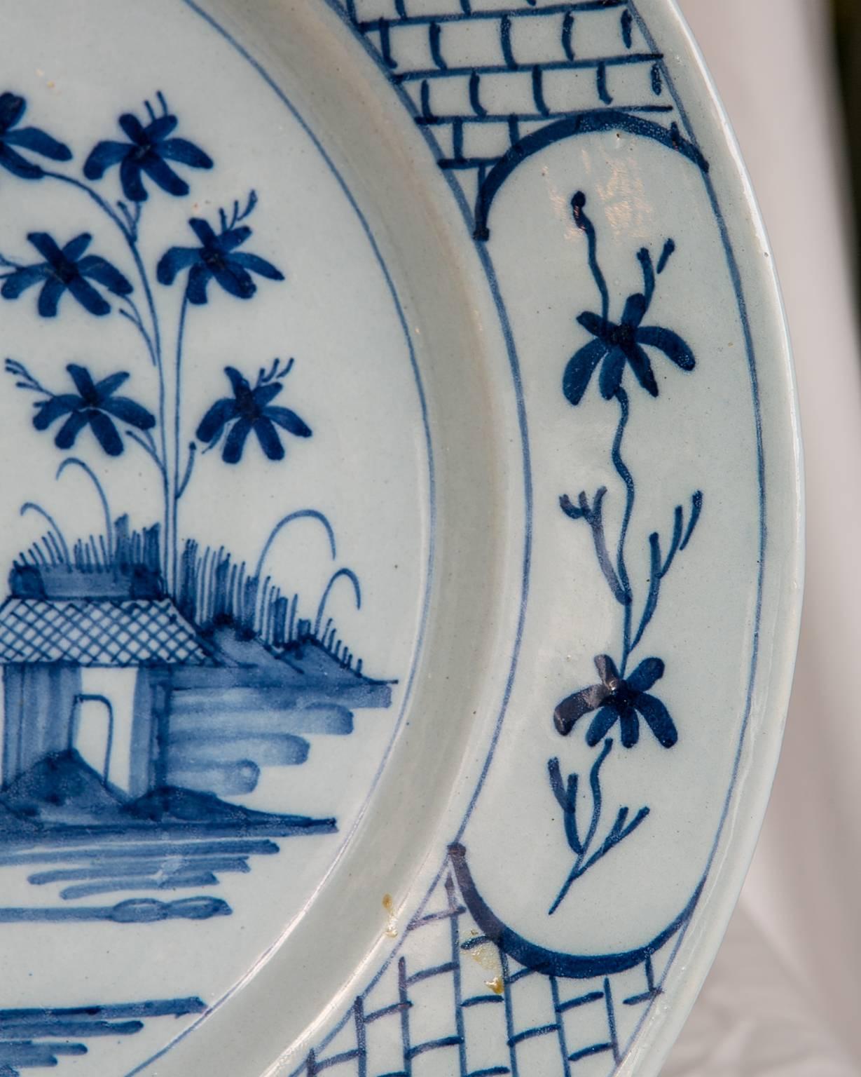 18th Century Pair of Blue and White Delft Chargers Made in England circa 1760