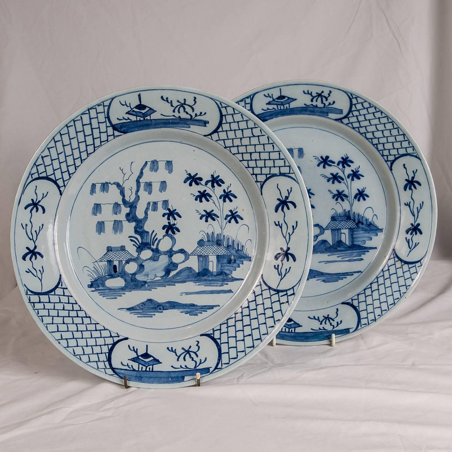 Pair of Blue and White Delft Chargers Made in England circa 1760 2