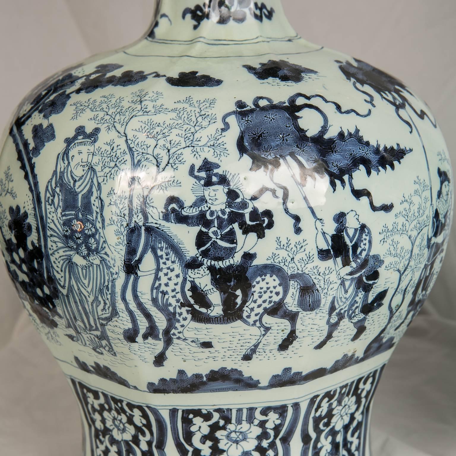 Chinoiserie Large Pair Antique Delft Blue and White Vases Made circa 1700-1720