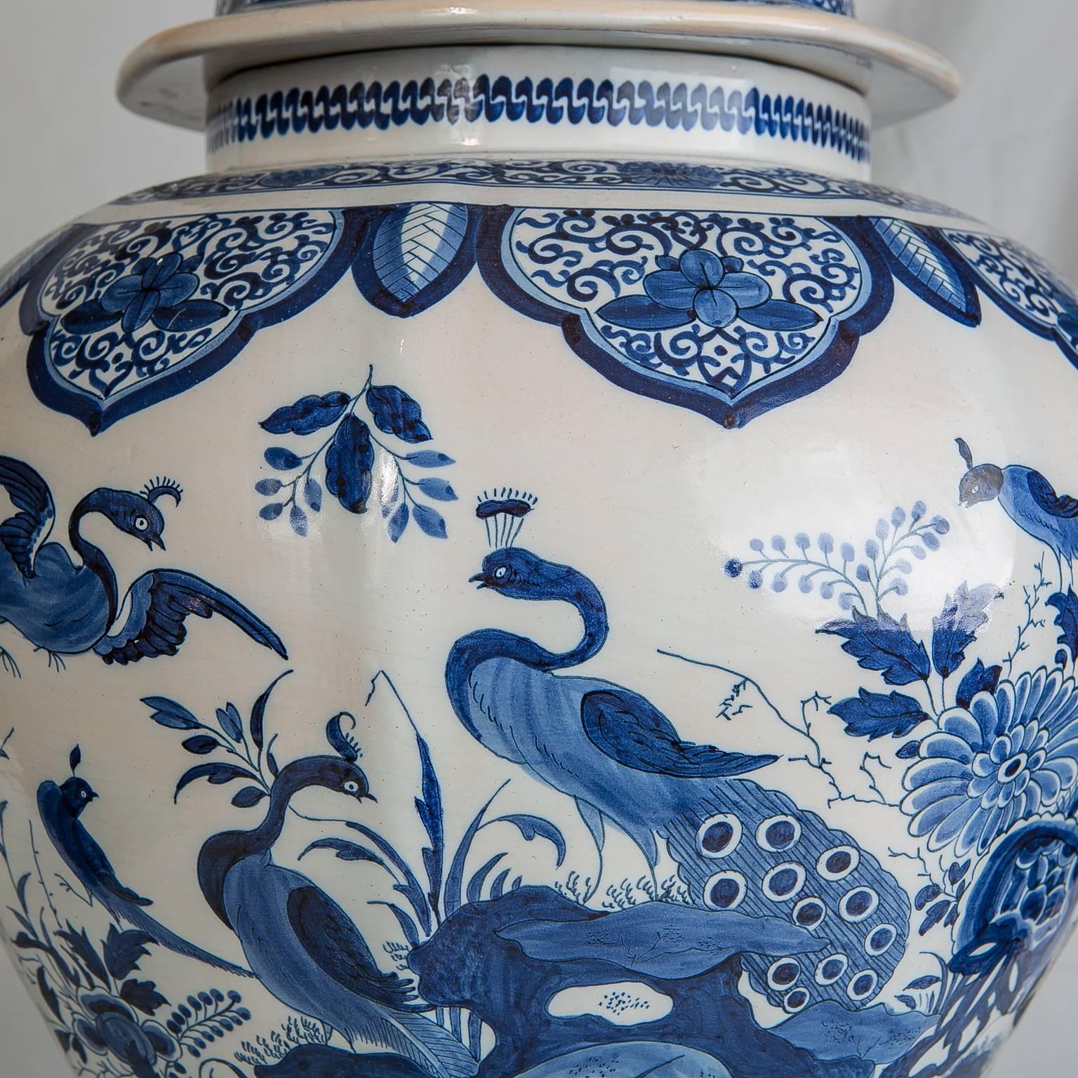 Chinoiserie Blue and White Delft Ginger Jars a Pair