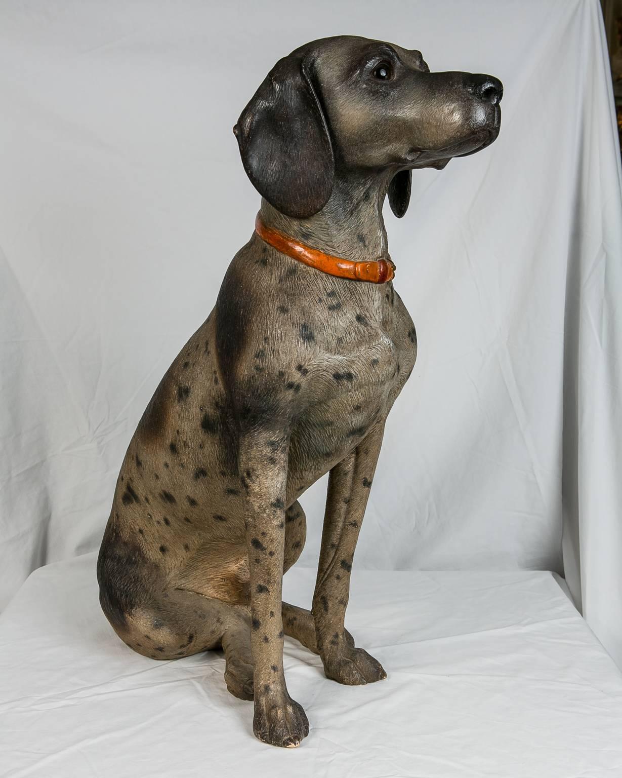 Hand-Painted Austrian Hound Lifesize Cold Painted Antique