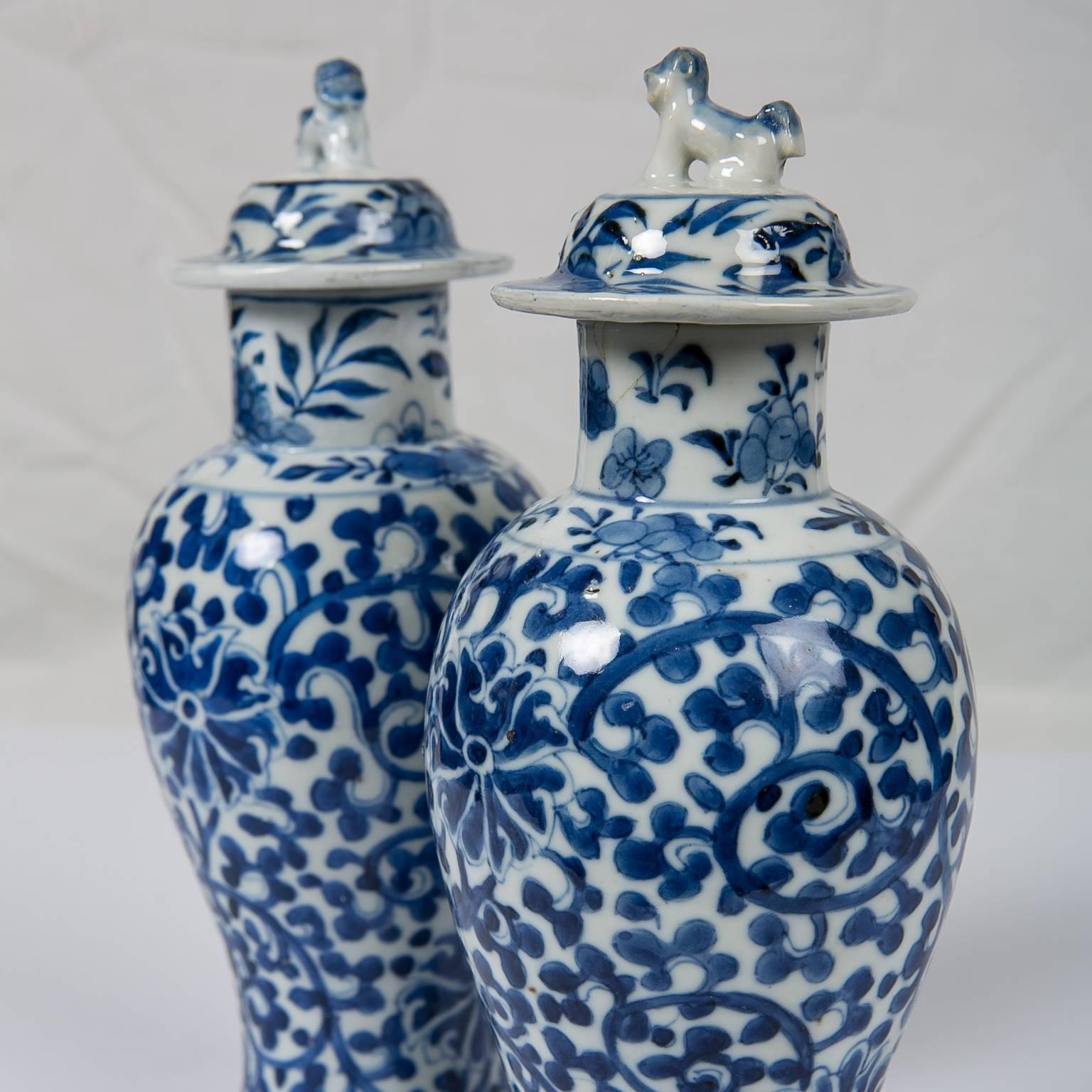 Qing Blue and White Chinese Porcelain Vases, Pair