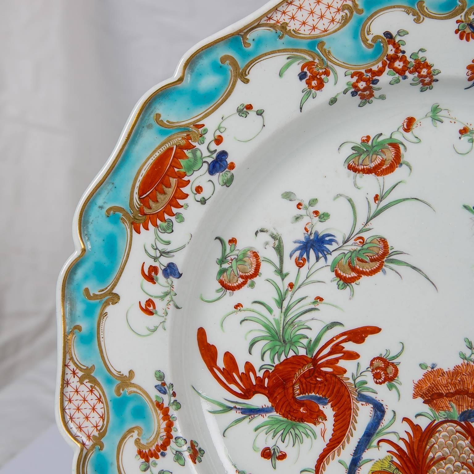 First Period Worcester Porcelain Dishes a Pair in the Jabberwocky Pattern In Excellent Condition In Katonah, NY