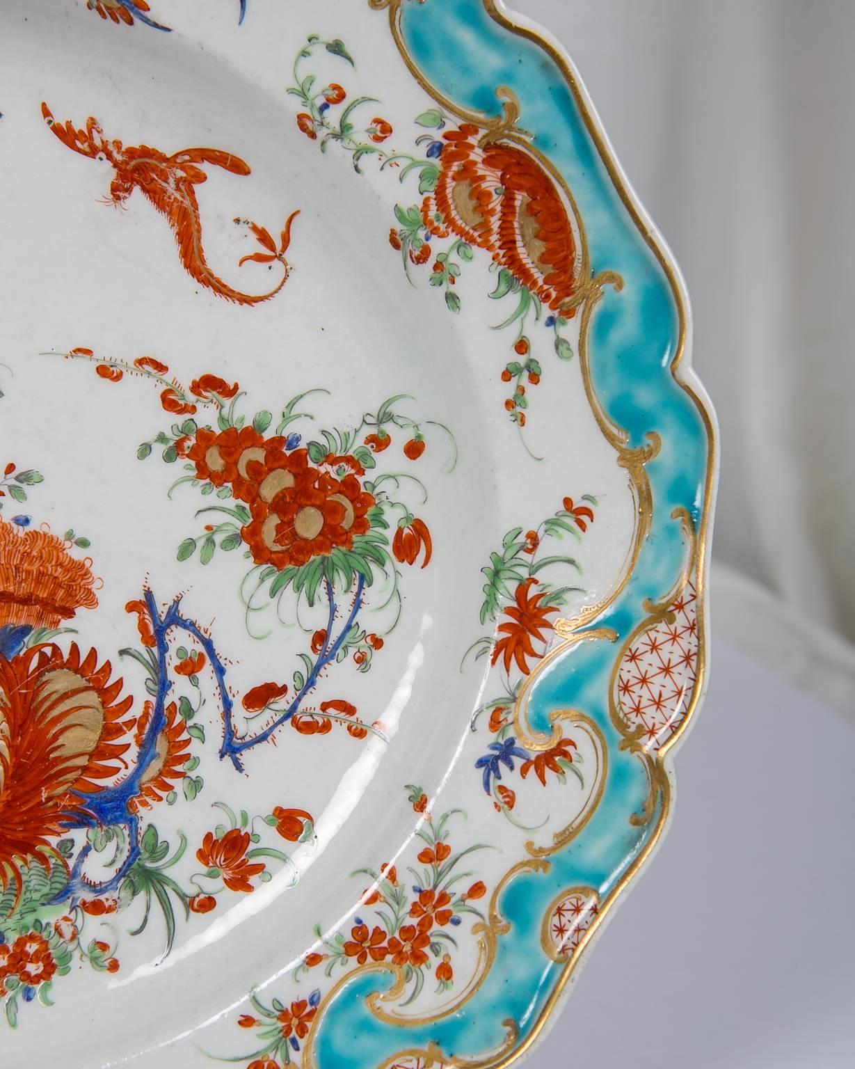 Mid-18th Century First Period Worcester Porcelain Dishes a Pair in the Jabberwocky Pattern