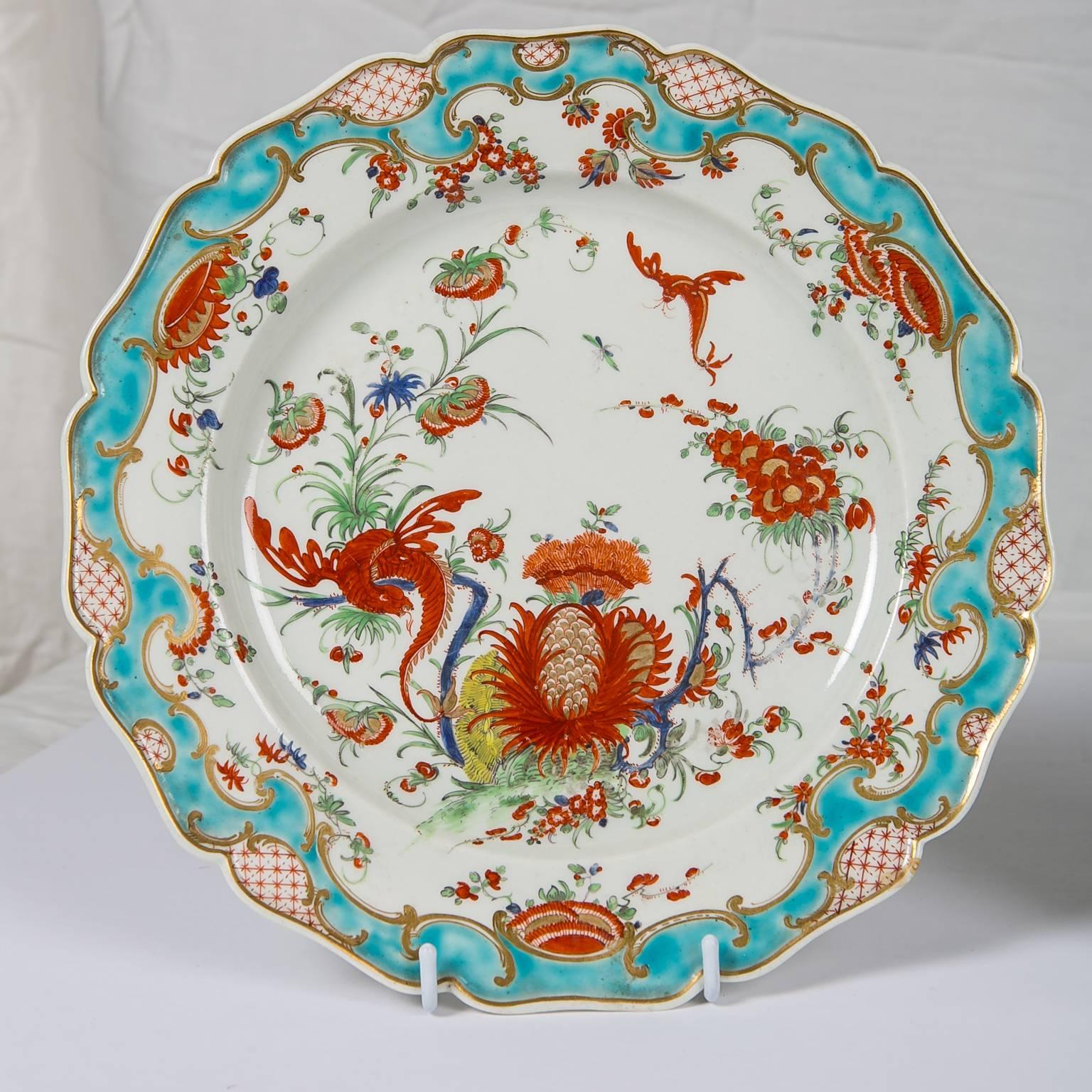 English First Period Worcester Porcelain Dishes a Pair in the Jabberwocky Pattern