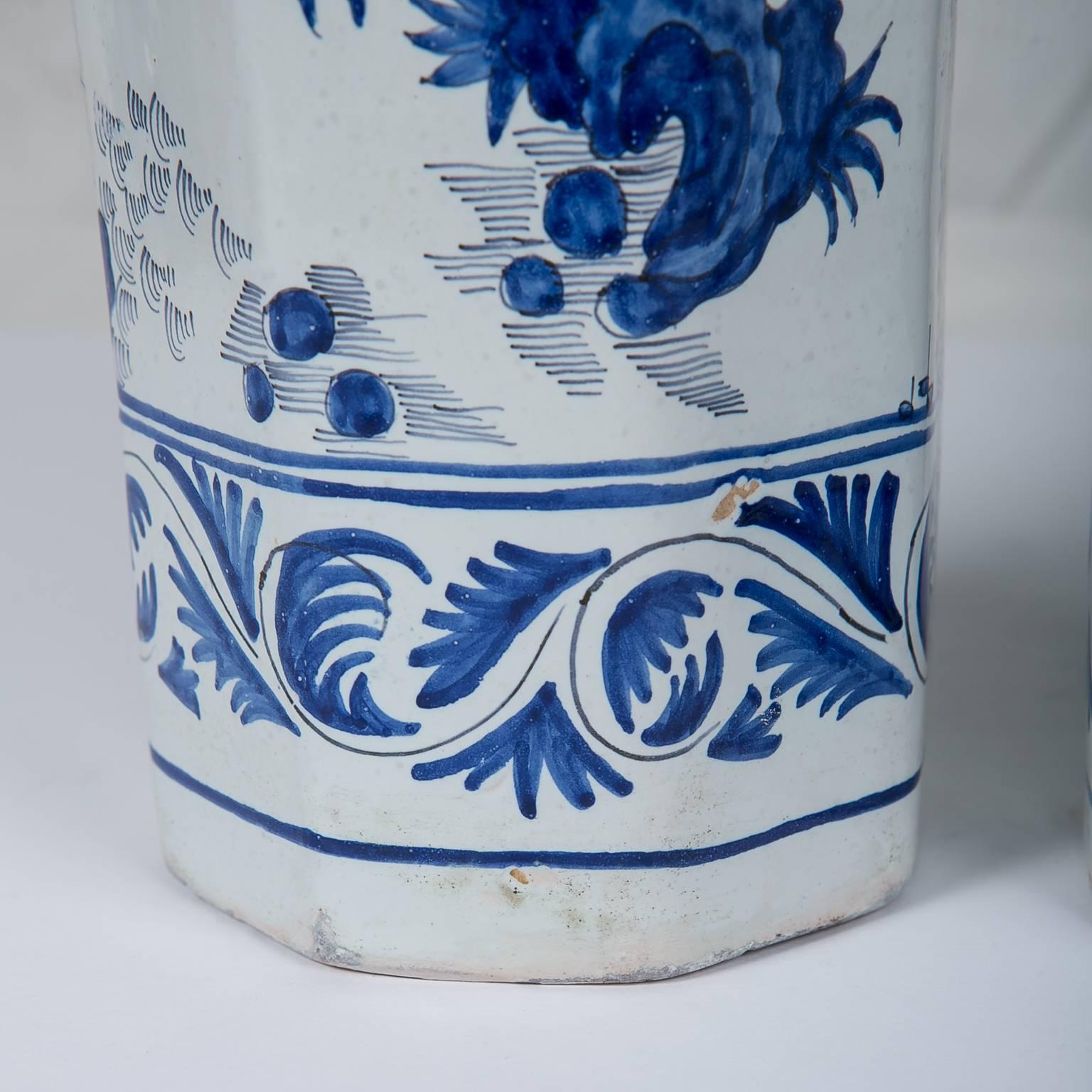 19th Century Blue and White Delft Vases Antique