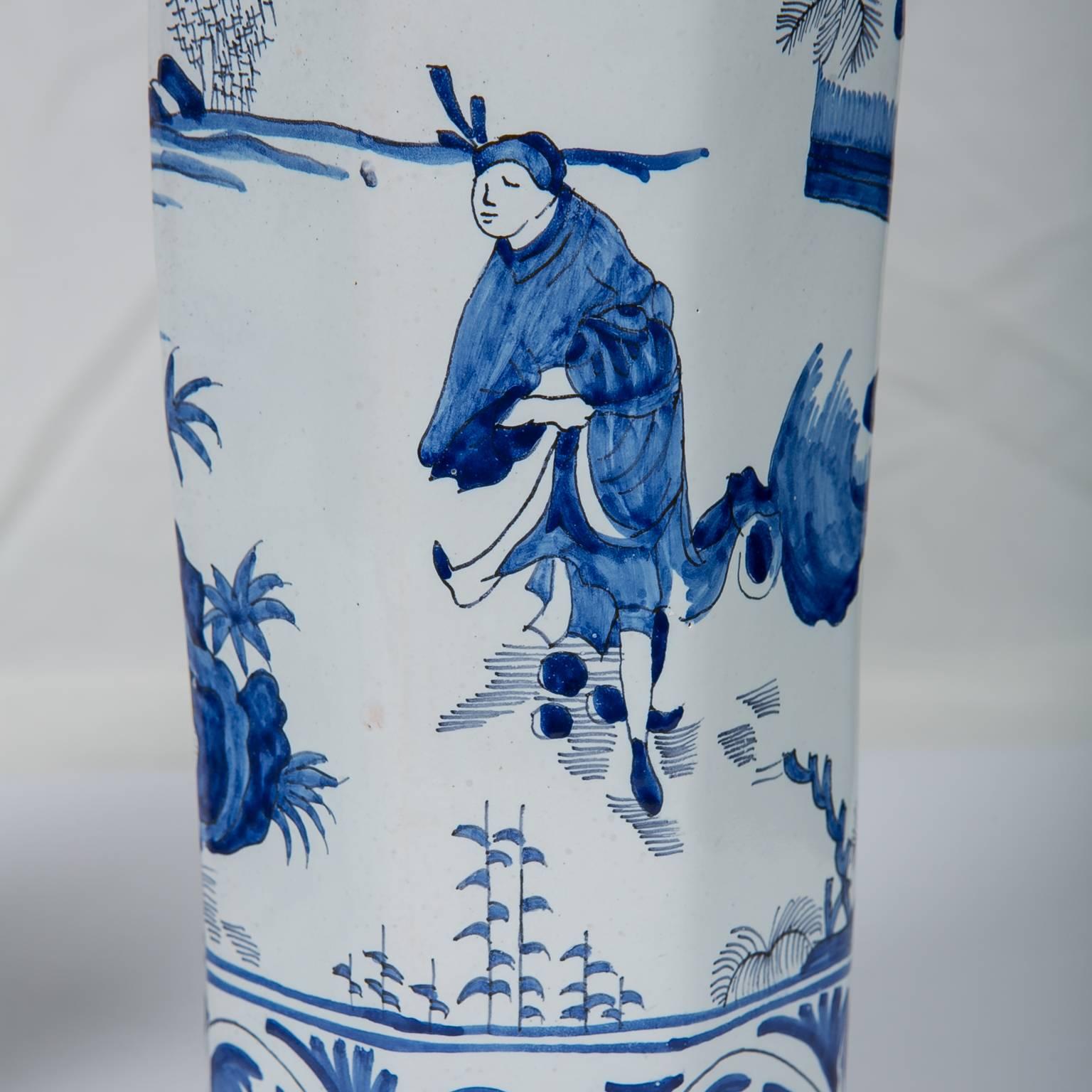 Chinoiserie Blue and White Delft Vases Antique
