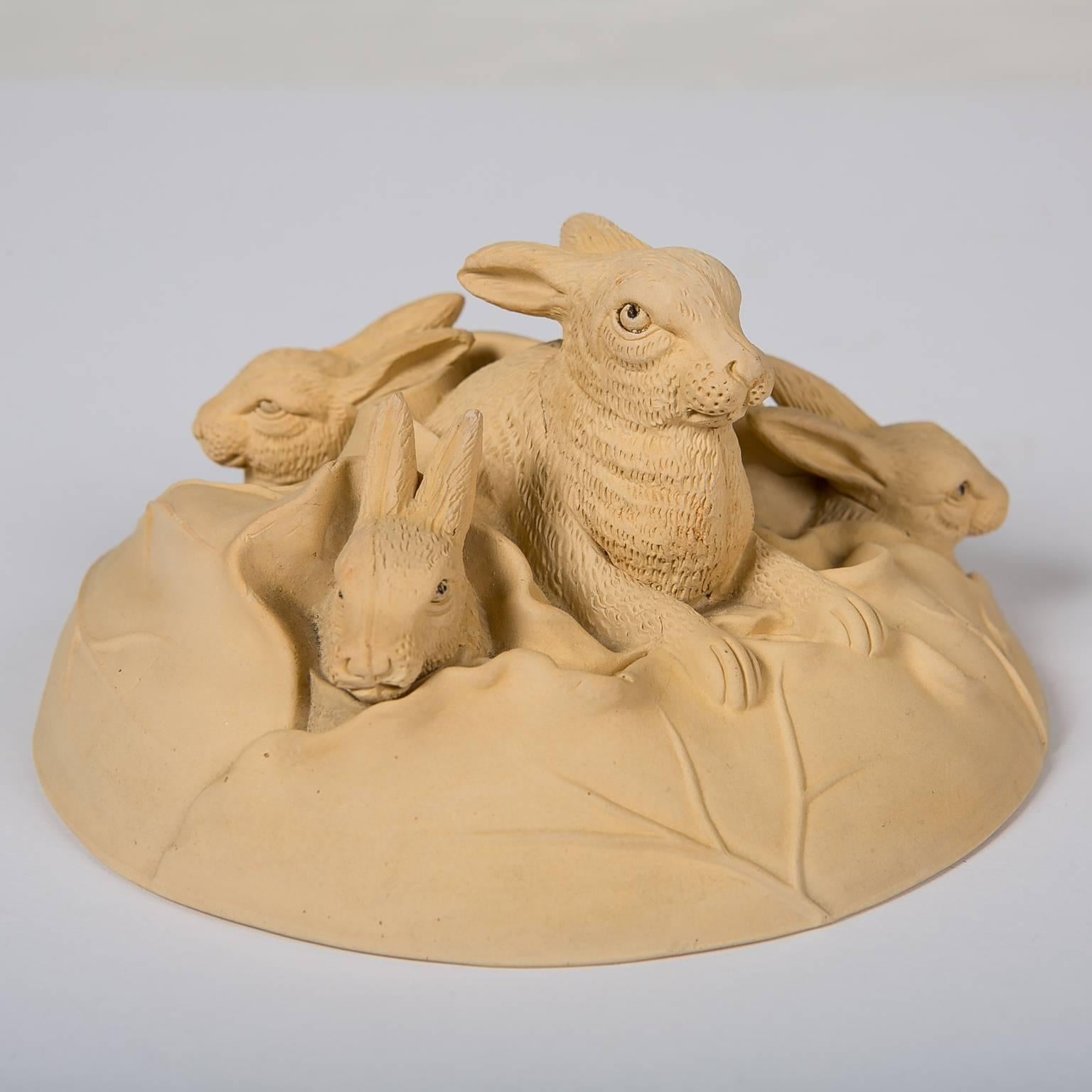 Czech  Game Pie Dish Decorated with Four Rabbits by William Schiller & Sons circa 1880