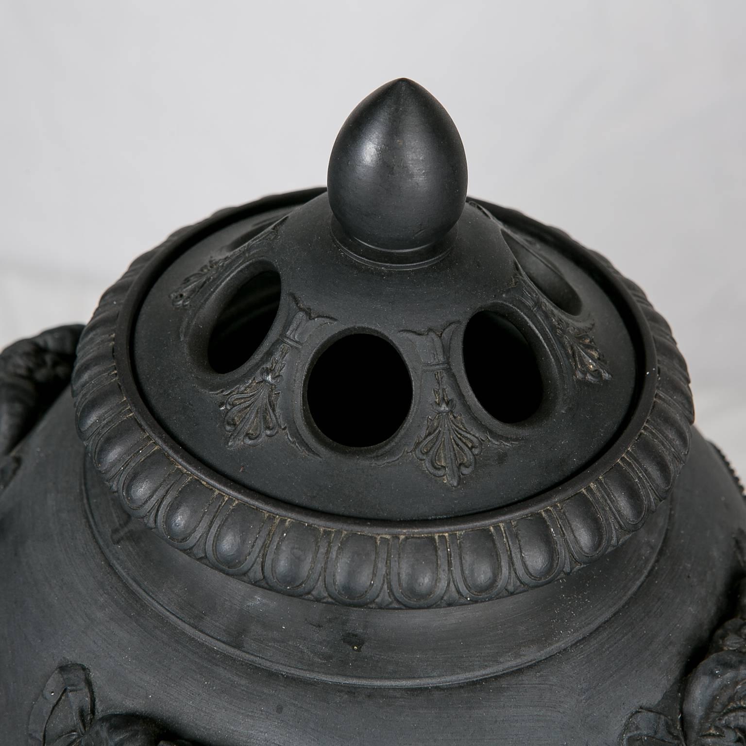 English Wedgwood Black Basalt Urns Made in England circa 1820