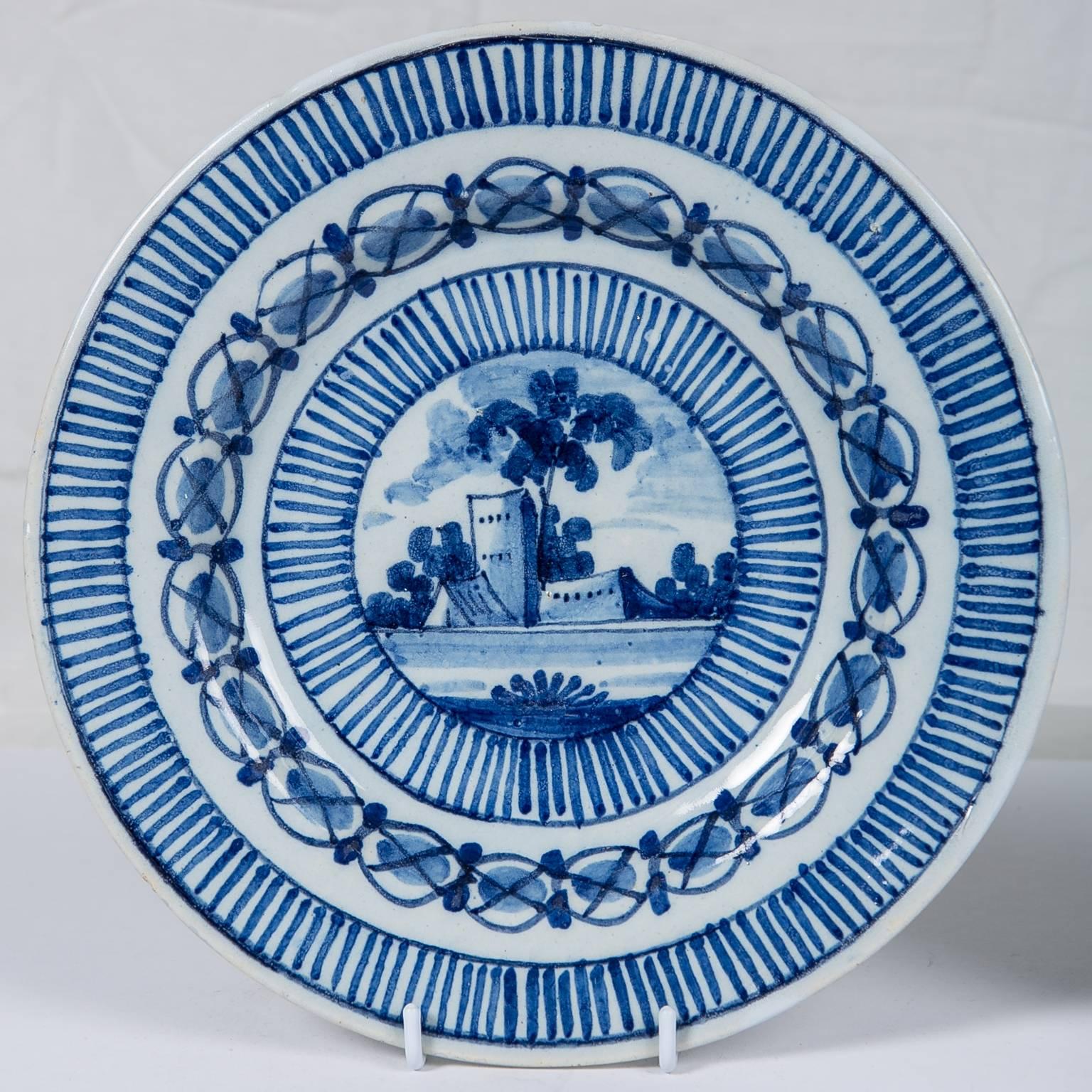 Rococo Pair of Blue and White Delft Plates
