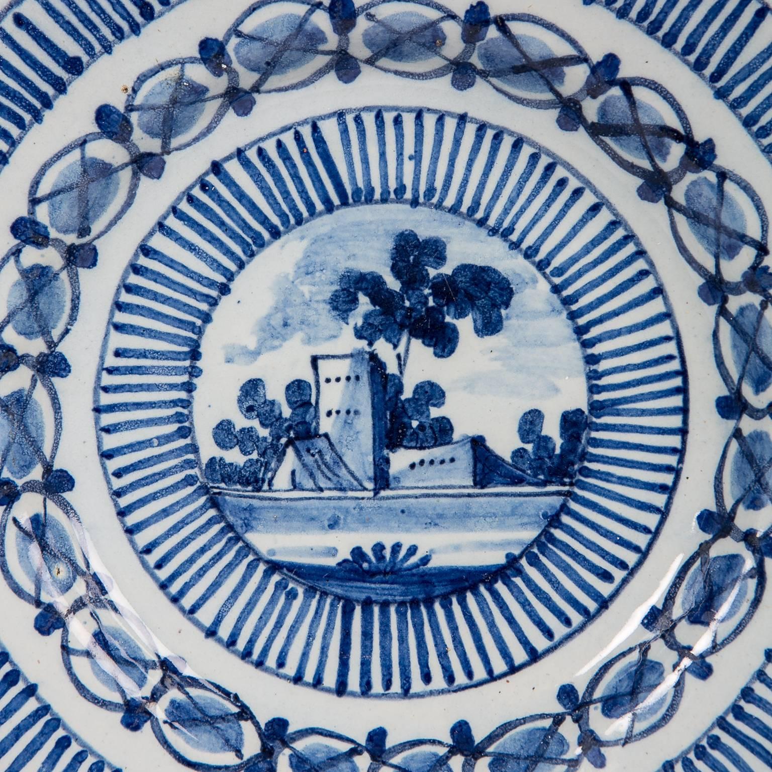 Hand-Painted Pair of Blue and White Delft Plates