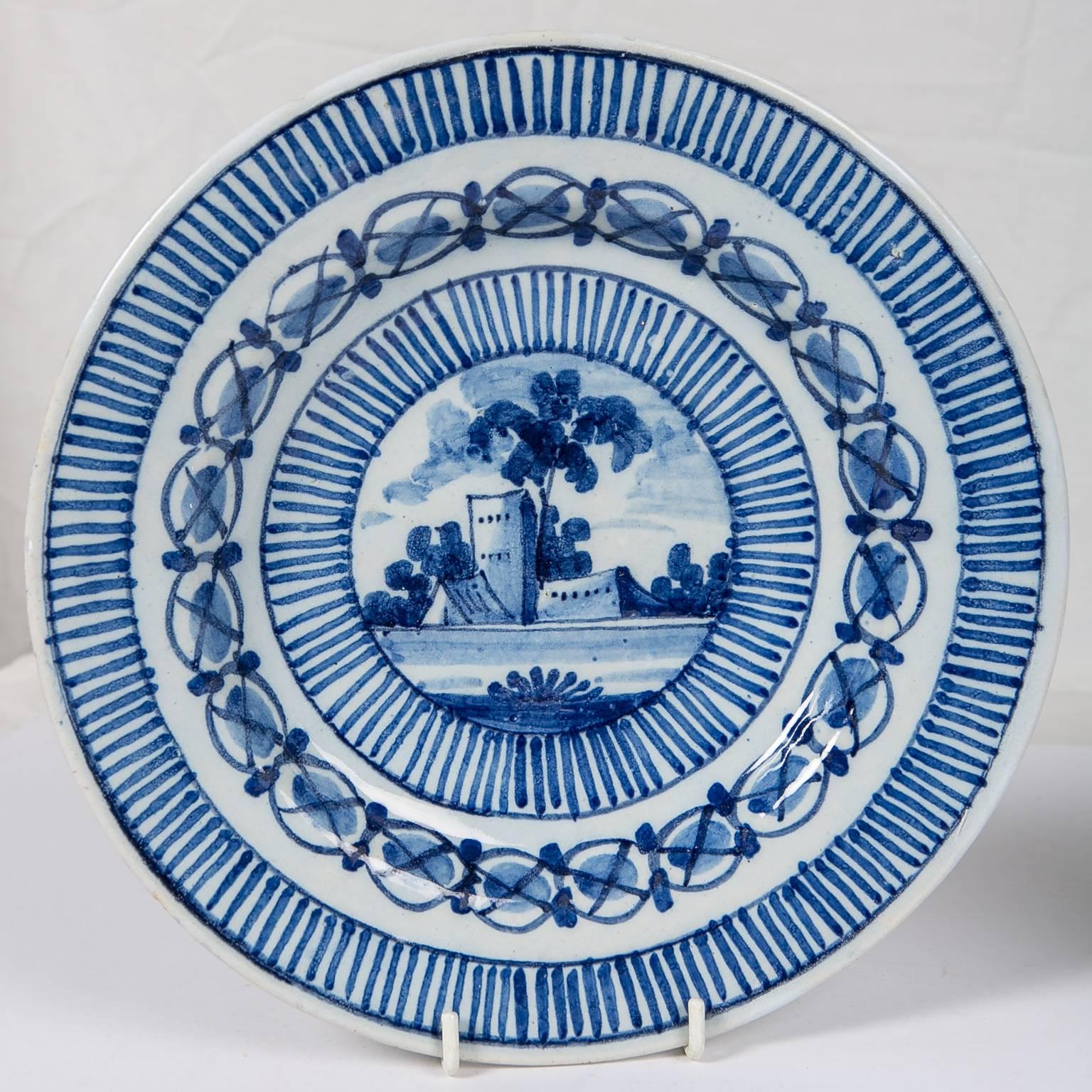 Late 18th Century Pair of Blue and White Delft Plates